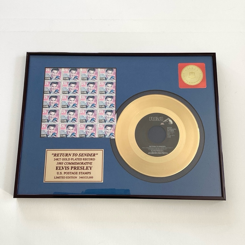 Elvis Presley Gold Plated Return to Sender Record and Stamps